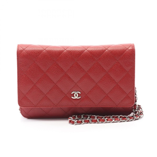 CHANEL Matelasse Shoulder Bag AP0250 leather Grained calfskin Red Used Women SHW