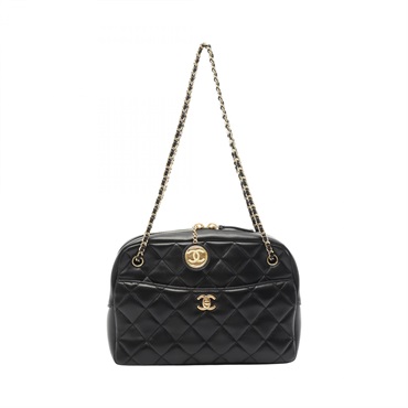 CHANEL Matelasse Chain Shoulder Tote Bag Lambskin Black GHW Used Women CC