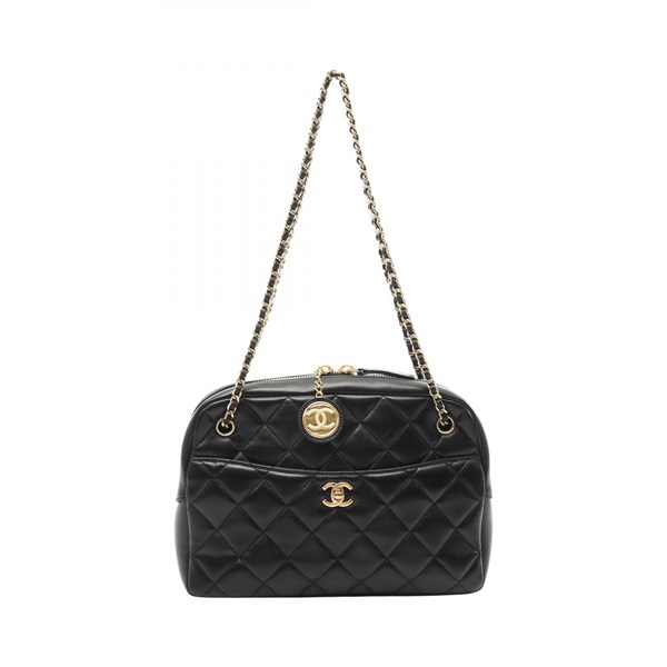 CHANEL Matelasse Chain Shoulder Tote Bag Lambskin Black GHW Used Women CC