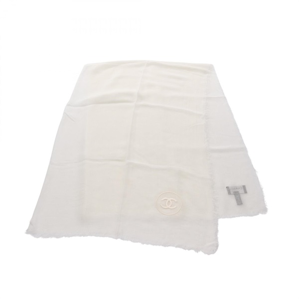 CHANEL COCO Mark embroidery Stole wrap cashmere Modal White Used Women CC