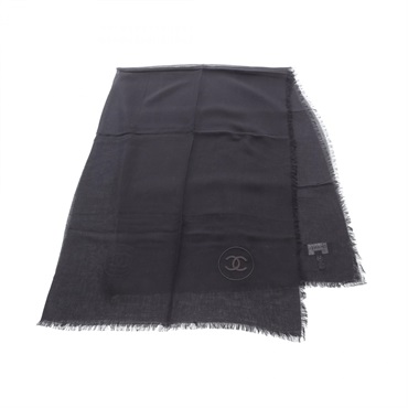 CHANEL COCO Mark embroidery Stole wrap cashmere Modal Black Used Women CC