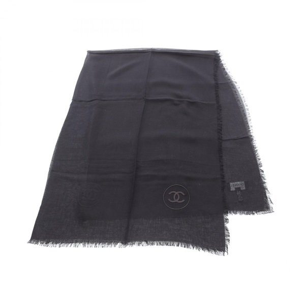 CHANEL COCO Mark embroidery Stole wrap cashmere Modal Black Used Women CC
