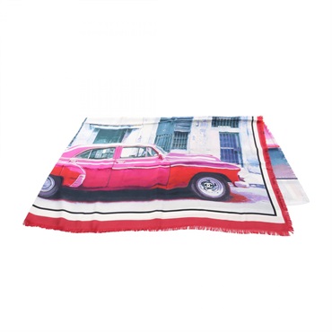 CHANEL COCO Mark logo Scarf stole wrap silk Red Multicolor Used Women CC Coco