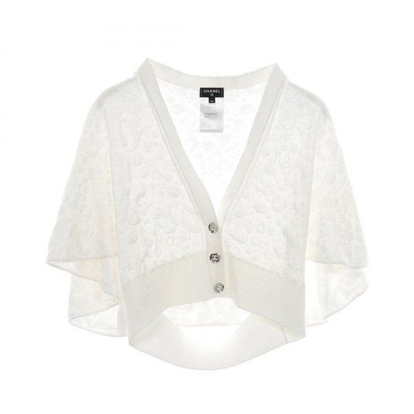CHANEL COCO Mark button short cardigan knitwear #40 Viscose White Used Women