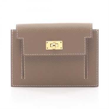HERMES Kelly Pocket Compact coin purse wallet Epsom leather Etoupe Used GHW D
