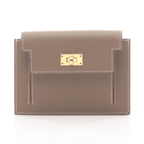 HERMES Kelly Pocket Compact coin purse wallet Epsom leather Etoupe Used GHW D