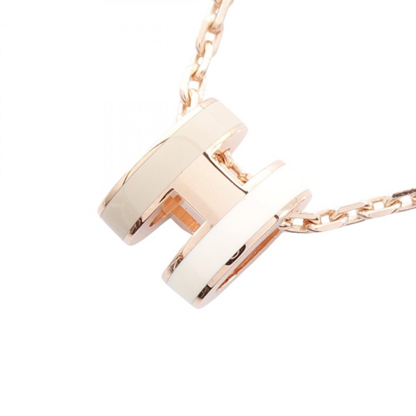 HERMES MINI POP H Pendant Necklace 40cm Gold Plated White Beige Used Women