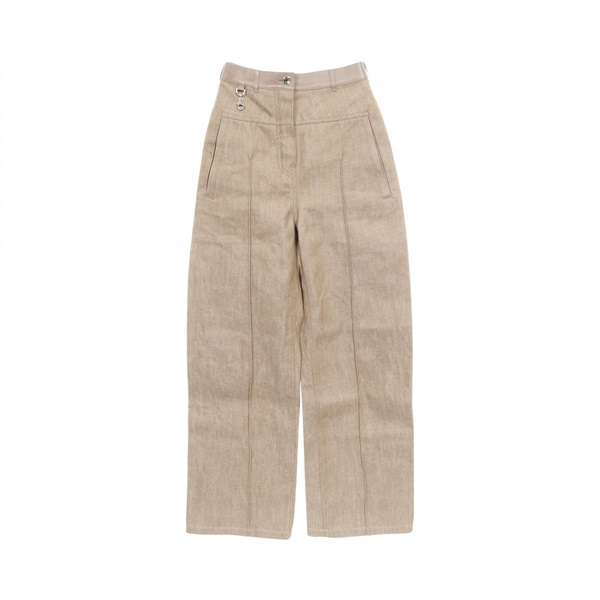 HERMES Long Pants cotton leather Beige Used Women size 34