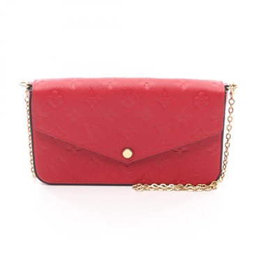 LOUIS VUITTON Pochette Felicie Shoulder chain crossbody Bag M63700 leather red
