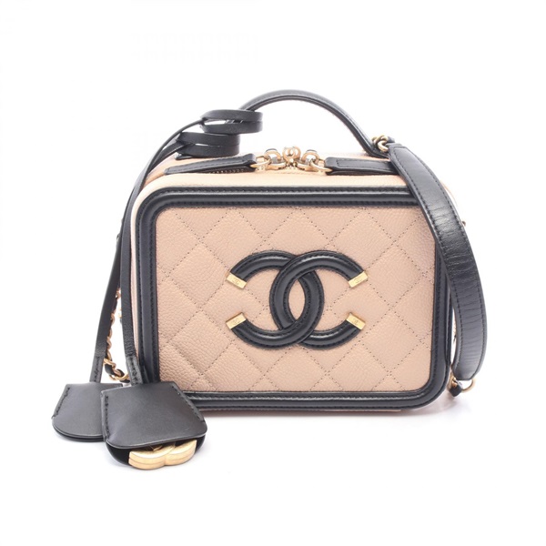 CHANEL CC filigree vanity case Shoulder Handbag A93343 leather Pink GHW Used