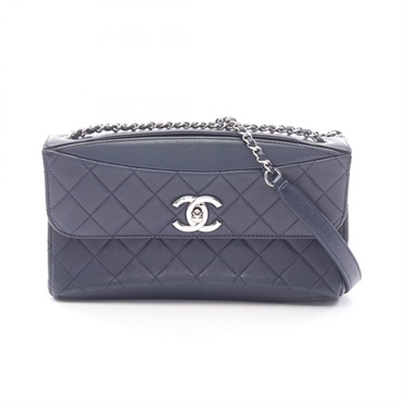 CHANEL Matelasse chain Shoulder Bag leather Lambskin Navy SHW Used Women