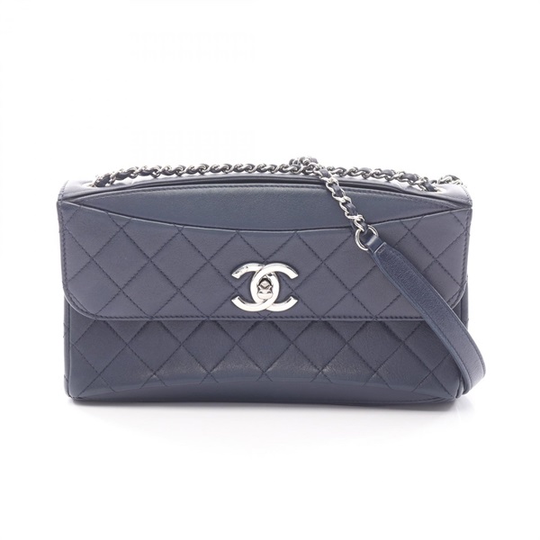 CHANEL Matelasse chain Shoulder Bag leather Lambskin Navy SHW Used Women