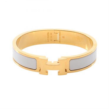 HERMES Clic H PM Bangle Bracelet Gold Plated enamel White Used Women GHW