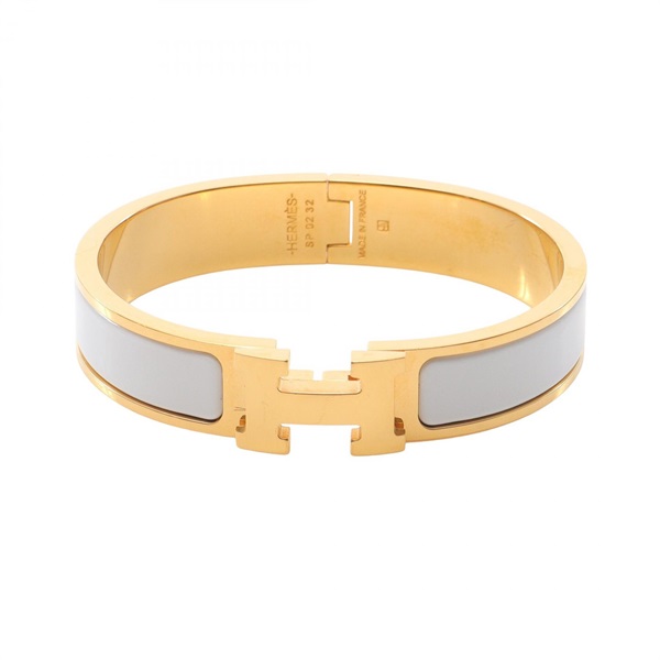 HERMES Clic H PM Bangle Bracelet Gold Plated enamel White Used Women GHW