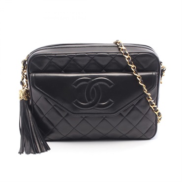 CHANEL Matelasse Chain Shoulder crossbody Bag Lamb leather Black Used Women GHW