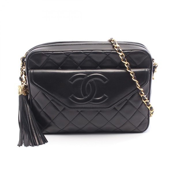 CHANEL Matelasse Chain Shoulder crossbody Bag Lamb leather Black Used Women GHW