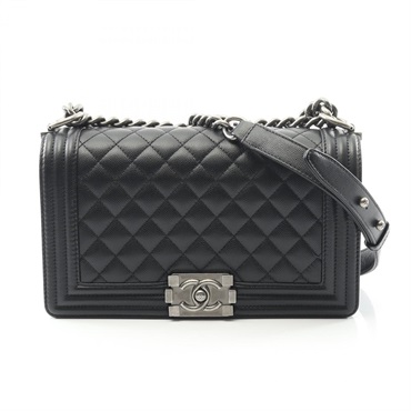 CHANEL Boy chanel chain Shoulder hand Bag A67086 leather Black Used Women COCO