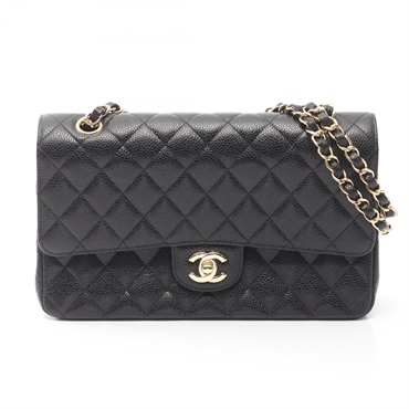 CHANEL Matelasse W flap chain Shoulder hand Bag A01112 Calfskin Black Used GHW