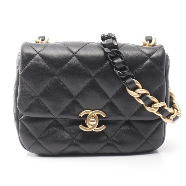 CHANEL Mini Matelasse chain crossbody Shoulder Bag AS3205 Lambskin Black Used CC