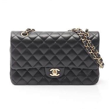 CHANEL Matelasse W flap chain Shoulder Bag A01112 Lambskin Black Used GHW