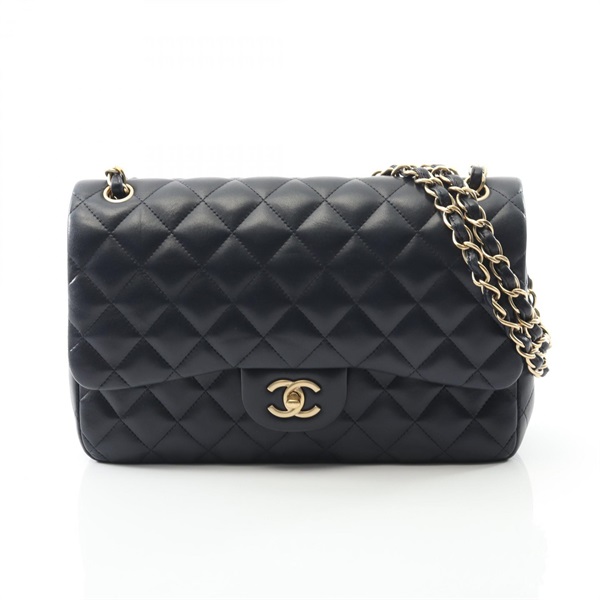 CHANEL Matelasse W flap chain Shoulder Bag Lambskin Navy Used GHW Women