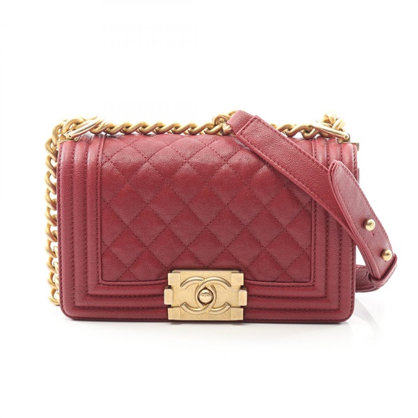 CHANEL Boy Chanel Small chain Shoulder Bag Calfskin leather Red Used GHW Women