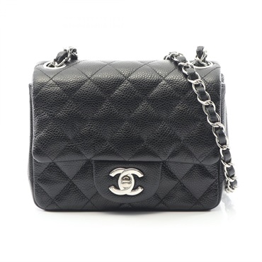 CHANEL Mini Matelasse chain Shoulder crossbody Bag Calfskin Black Used SHW Coco