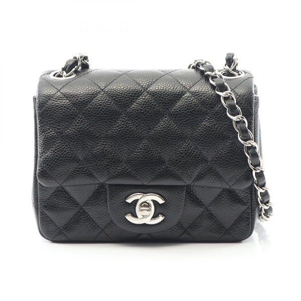 CHANEL Mini Matelasse chain Shoulder crossbody Bag Calfskin Black Used SHW Coco