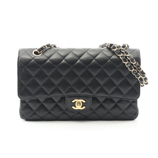 CHANEL Matelasse W flap chain Shoulder hand Bag Calfskin GHW Black Used Women CC