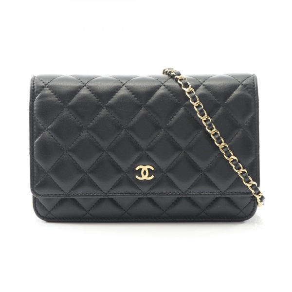 CHANEL Matelasse chain crossbody Shoulder Bag Lambskin Black Used Women GHW