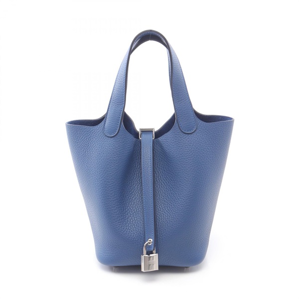 HERMES Picotin Lock PM Tote Handbag Clemence learther Blue tie Women SHW K