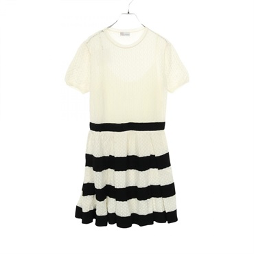 RED VALENTINO lace Pleated Dress #XL GRA9A844-VM0539R cotton White Black Used