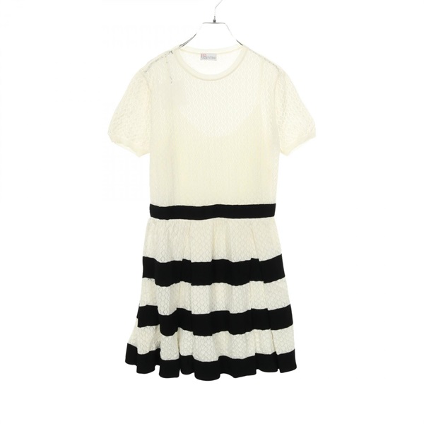 RED VALENTINO lace Pleated Dress #XL GRA9A844-VM0539R cotton White Black Used