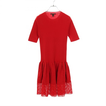 LOUIS VUITTON lace Dress #L short sleeves RW132W F4KD08ODB wool Red Used Women