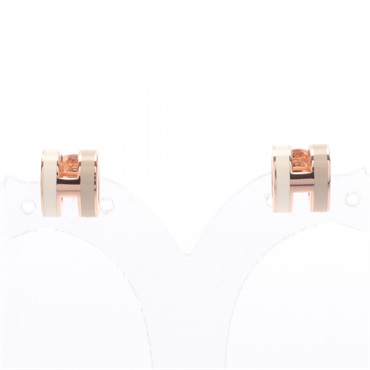 HERMES POP H MINI Rocabar Pierced earrings Gold Plated White Beige Used