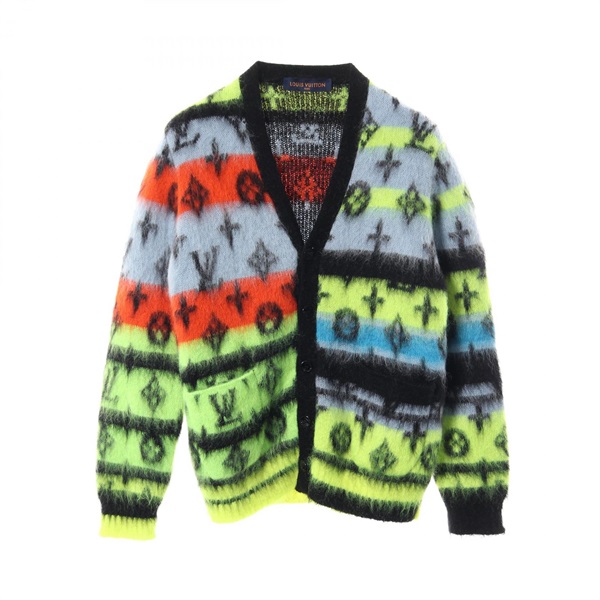 LOUIS VUITTON Monogram Jaggy cardigan RM222V NE5 Mohair Nylon Black Used mens S