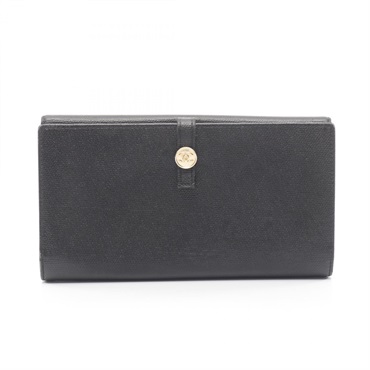 CHANEL COCO Button Bifold purse wallet A20905 leather Black Used Women GHW