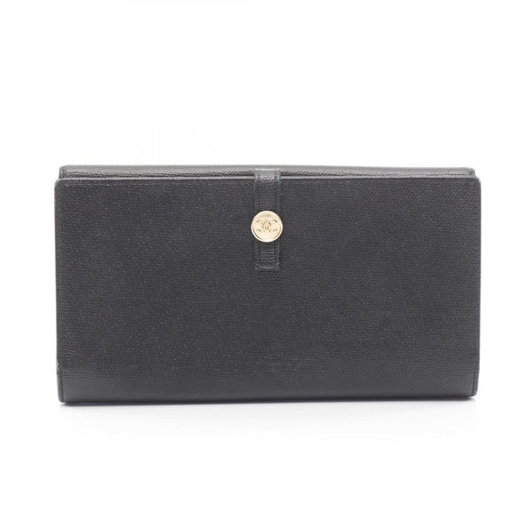 CHANEL COCO Button Bifold purse wallet A20905 leather Black Used Women GHW