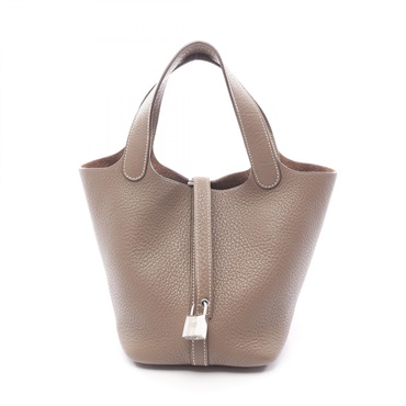 HERMES Picotin Lock PM Tote Handbag Clemence leather Gray Etoupe Grey Used SHW L
