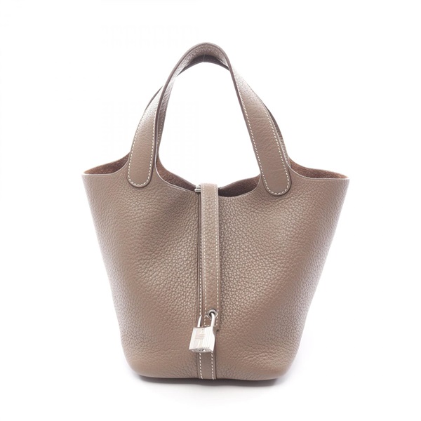 HERMES Picotin Lock PM Tote Handbag Clemence leather Gray Etoupe Grey Used SHW L
