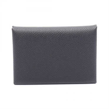 HERMES Calvi duo coin purse wallet Epsom leather Black Used Women SHW K