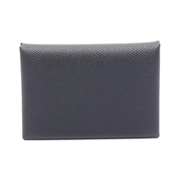 HERMES Calvi duo coin purse wallet Epsom leather Black Used Women SHW K
