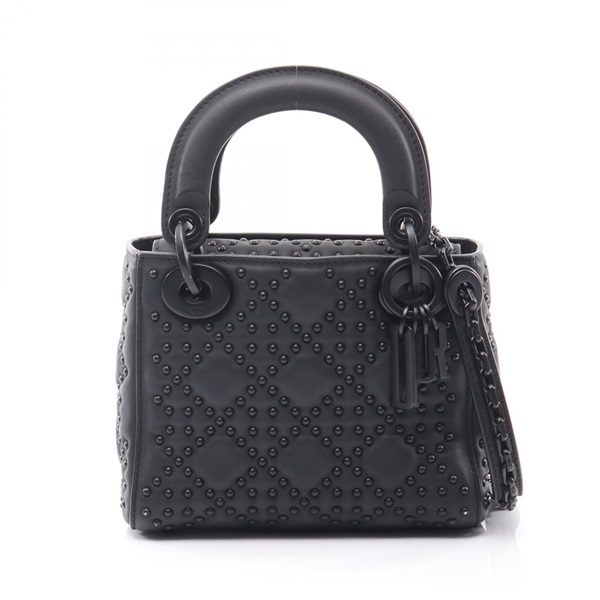 Christian Dior Lady Dior Mini 2Way Shoulder Tote Handbag leather Black Used CD