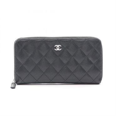 CHANEL Matelasse Classic Long Zip Around Wallet AP0242 leather Black SHW Used