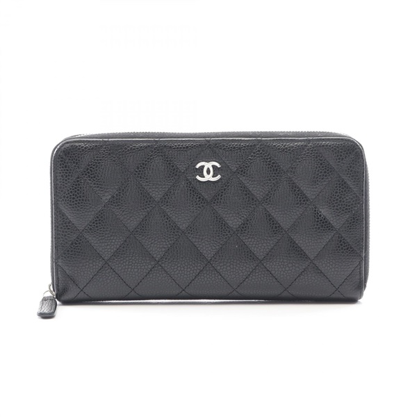 CHANEL Matelasse Classic Long Zip Around Wallet AP0242 leather Black SHW Used