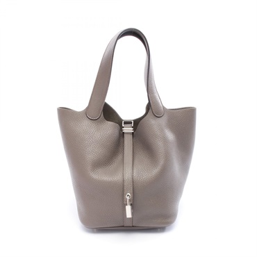 HERMES Picotin Lock MM tote Handbag C Taurillon Clemence Etain Used Women SHW