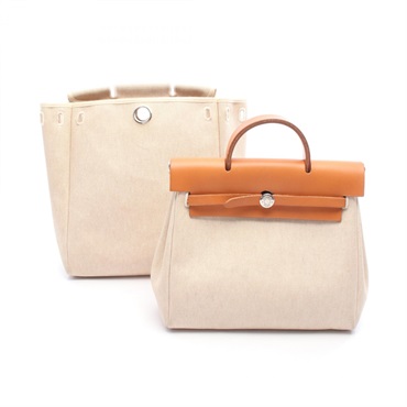 HERMES Herbag a dos PM Rucksack Backpack C Toile H leather natural Used SHW