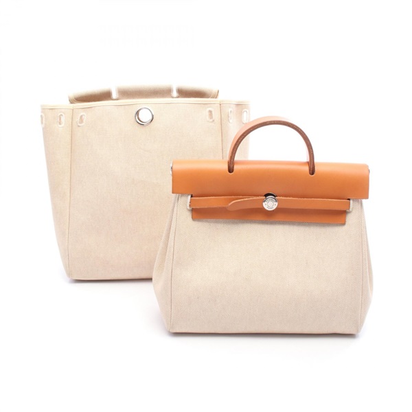 HERMES Herbag a dos PM Rucksack Backpack C Toile H leather natural Used SHW