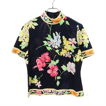 LEONARD FASHION blouse #LL short sleeves 339127 cotton Navy Multicolor Used