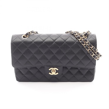 CHANEL Matelasse W flap Shoulder Bag A01112 Grained calf leather Black Used GHW